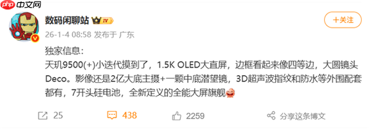 vivo X300s配置曝光：1.5K大直屏+2亿主摄+7000mAh