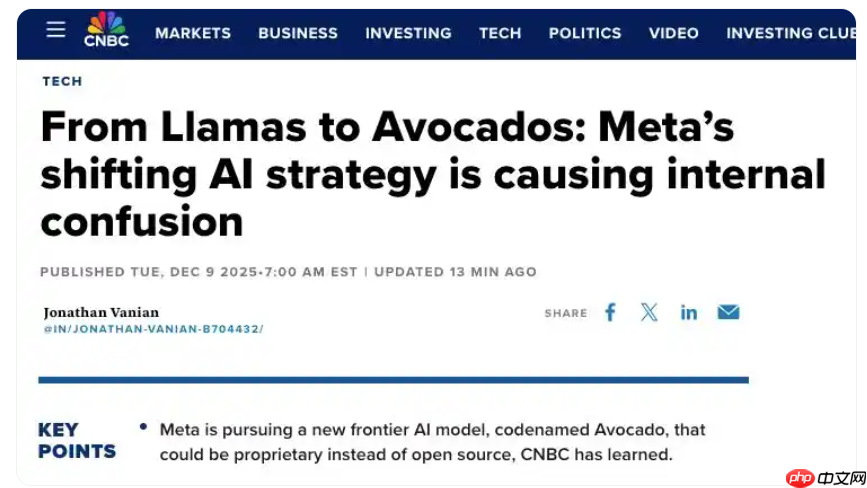 Meta 或将于 2026 年一季度推出新 AI 大模型 Avocado