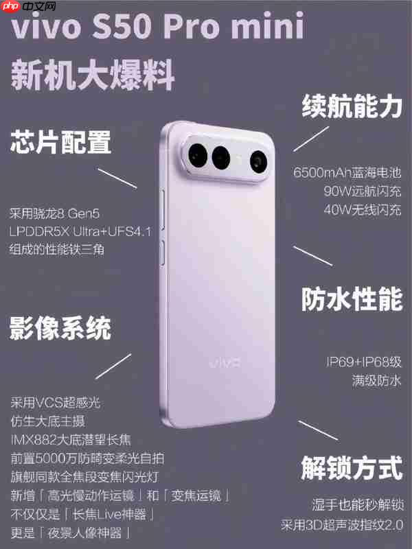 vivo S50 Pro Mini爆料配置汇总：骁龙8 Gen5+90W闪充