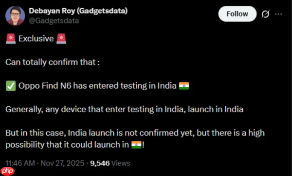 OPPO Find N6折叠手机在印度测试 或搭载索尼LYT 808