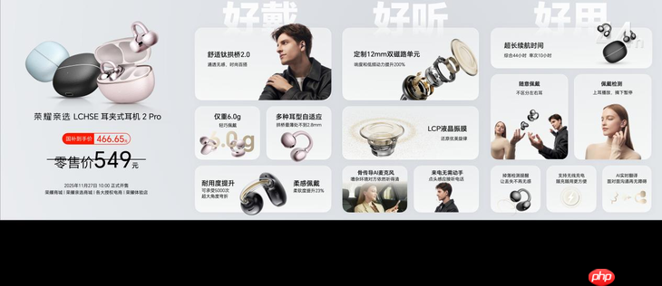 荣耀耳夹耳机2 Pro正式发布 国补到手价466.65元