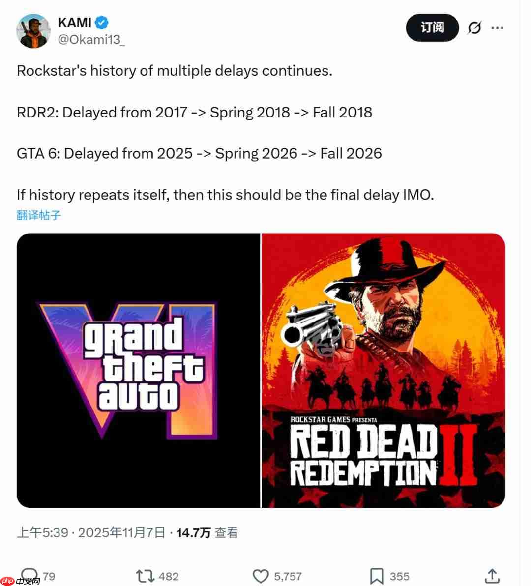 大表哥2也跳了两次 网友推测《GTA6》这是最后一次跳票