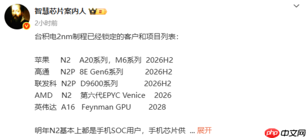 台积电2nm制程客户名单曝光 含苹果、高通和联发科