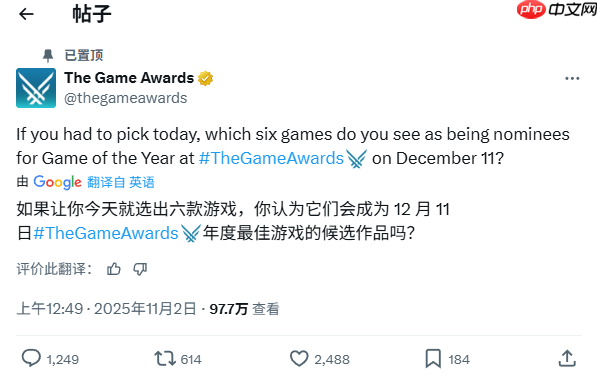 TGA官方提问：你觉得哪六个游戏能入围年度最佳提名？