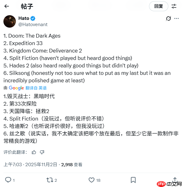 TGA官方提问：你觉得哪六个游戏能入围年度最佳提名？