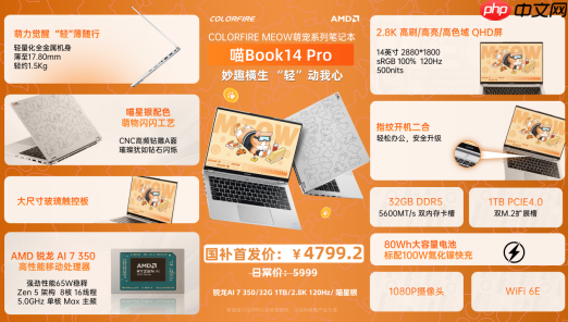 七彩虹MEOW喵Book14 Pro轻薄本上市：锐龙AI 7 350 全金属一体化机身