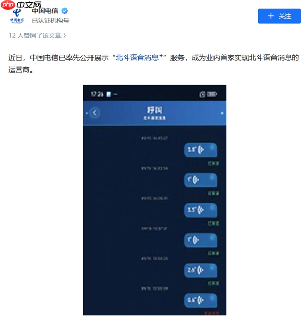 业内首家!中国电信实现北斗语音消息服务