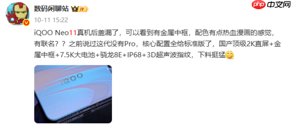 iQOO Neo 11外观公布:新增“面对疾风”配色 或有联名
