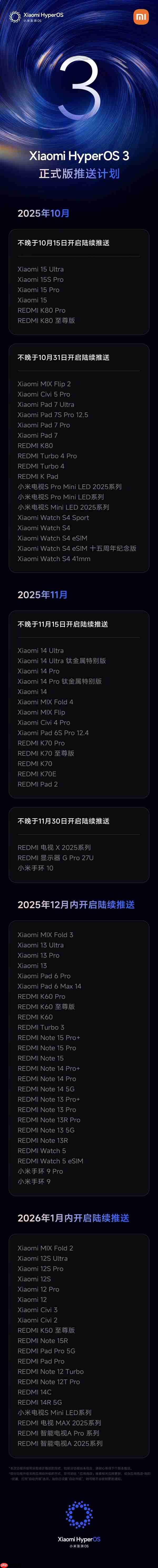 澎湃OS 3正式版内测招募开启:覆盖小米17系列、REDMI K80至尊版等机型