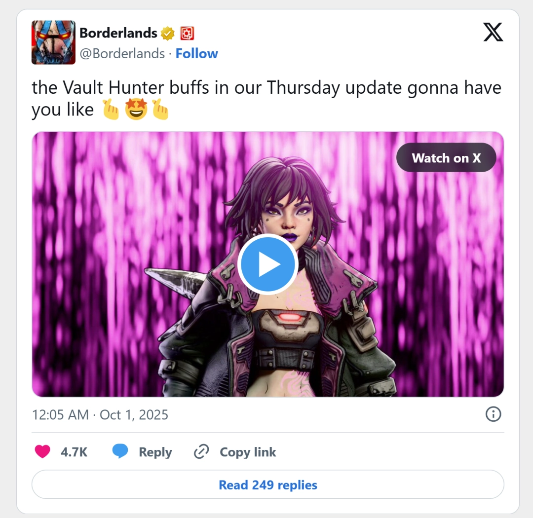 无主之地4秘藏猎人加强补丁延期至10月2日上线