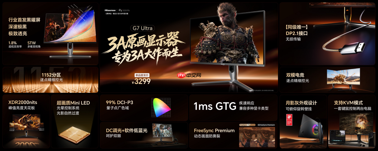海信显示器G7Ultra发布：黑曜屏+1152分区控光，打造3K价位画质天花板