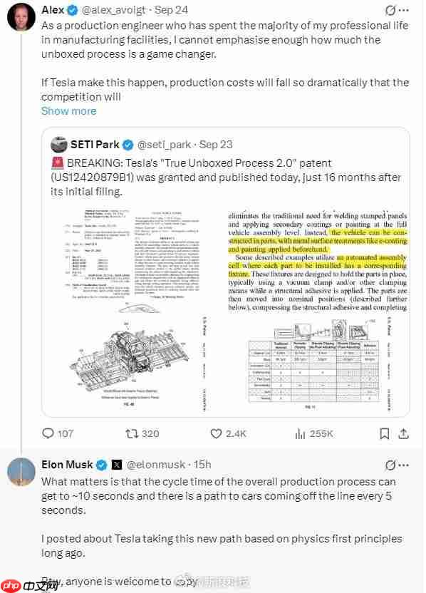 马斯克，特斯拉欢迎复制其5秒造车技术挑战者涌现