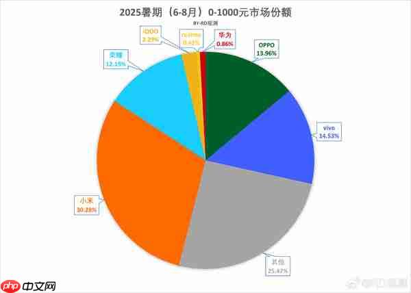 小米夺6-8月国内百元机市场第一 vivo、OPPO紧随其后