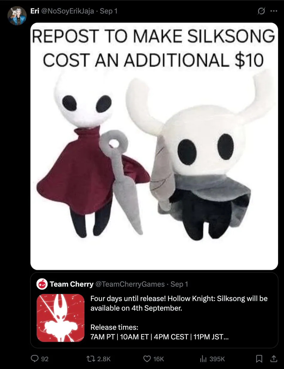 《空洞骑士：丝之歌》定价20美元 粉丝认为太低要求涨价