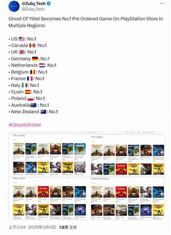 《羊蹄山之魂》登顶全球多个国家PS商城预购排行