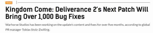 《天国拯救2》大型更新补丁!解决上千个BUG问题