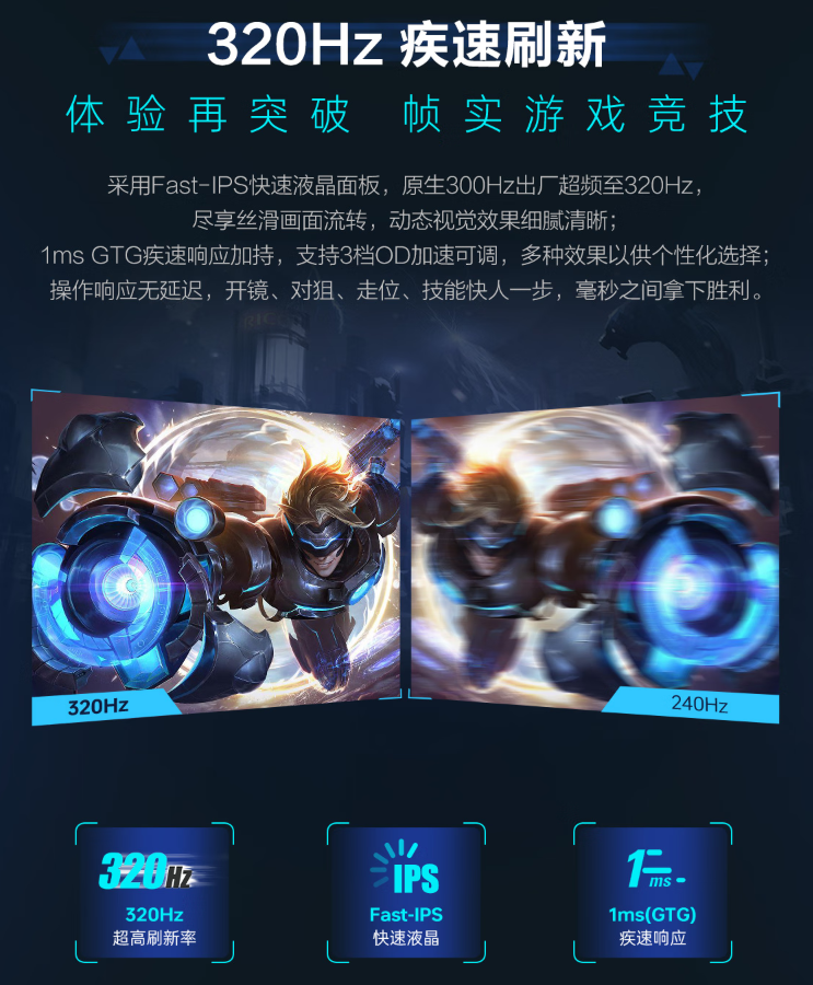 雷神黑武士 24.5 英寸显示器“CF25F300”开售：320Hz 超频高刷、1ms GTG 响应，首发 849 元