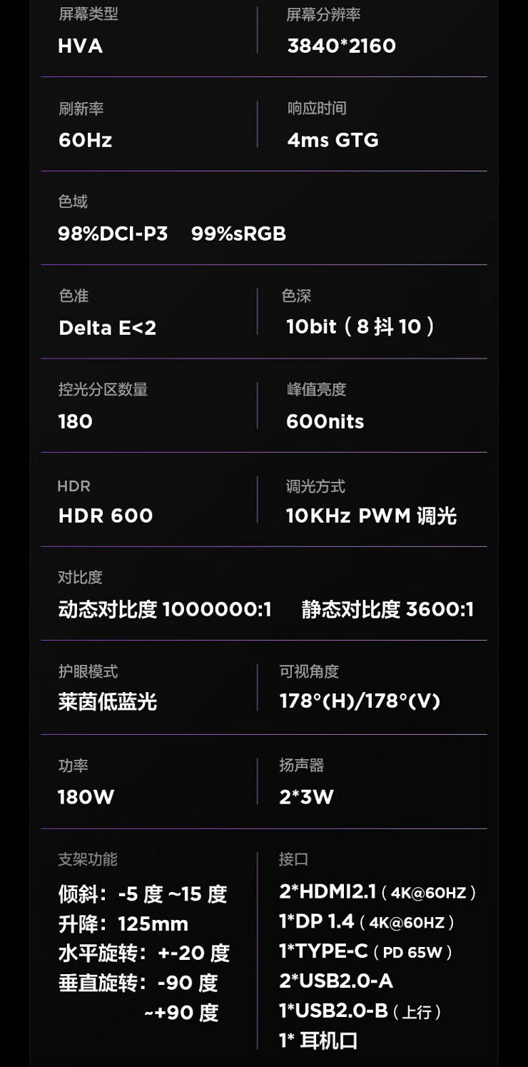 雷鸟 U6 显示器首销：27 英寸 4K 60Hz + 双 3W 扬声器，1499 元