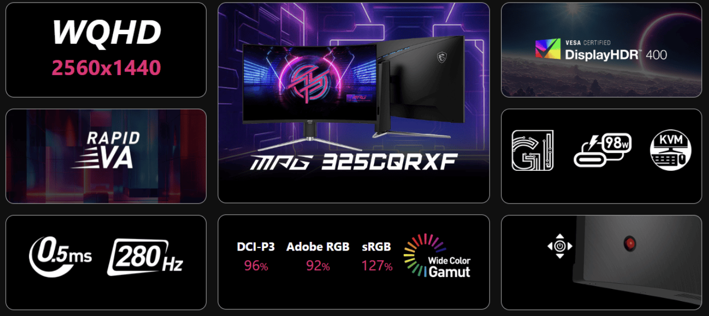 微星推出“325CQRXF”32 英寸显示器,搭 2K 280Hz Rapid VA 面板