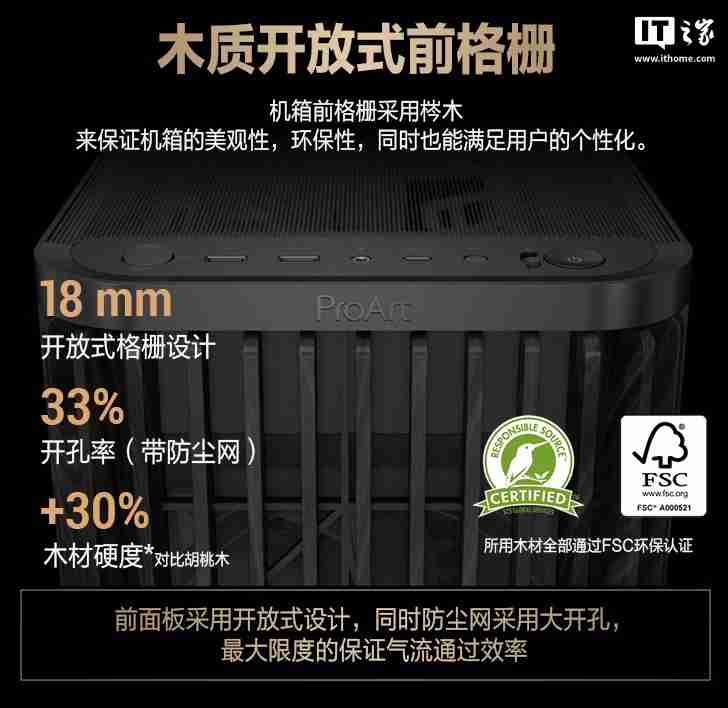 华硕 ProArt 创艺国度 PA401 木艺版机箱上架：标配双 160mm 特规风扇，579 元