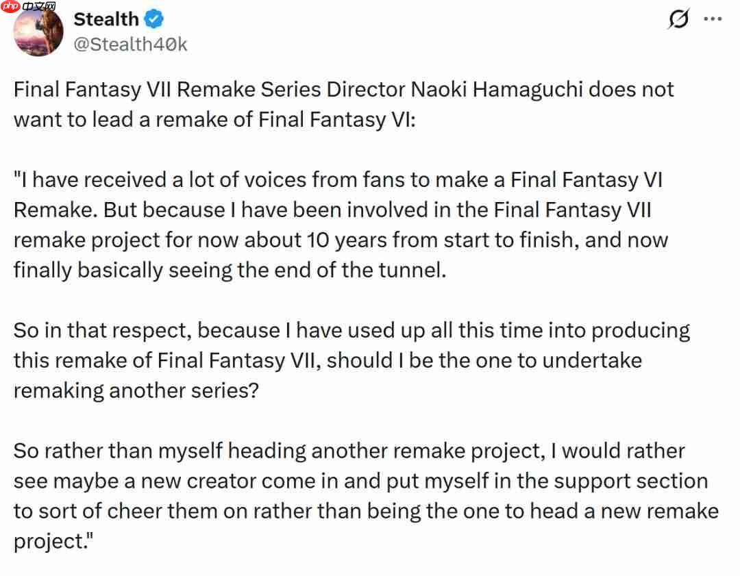 滨口直树:新员工最喜欢《FF13》 不会主导《最终幻想6:重制版》