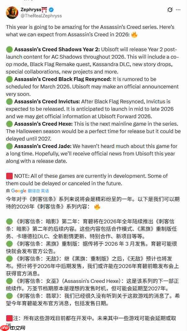 2026年可能是《刺客信条》大年 可能出现的内容预测